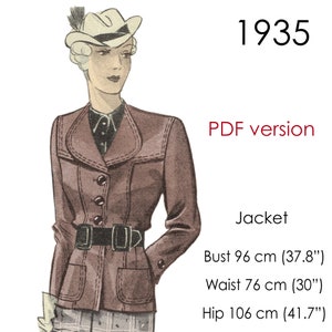 Modello di giacca sportiva degli anni '30. Giacca sportiva con carré, piega posteriore e tasche. Busto originale vintage misura 96 cm (37" - 38").