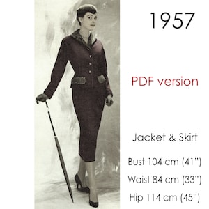 1950s Suit with shawl collar jacket and pencil skirt. Original vintage size for a 104 cm (41&quot;) bust