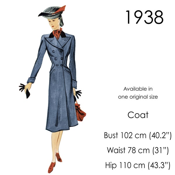 Modèle de manteau des années 30, un manteau croisé jusqu'aux genoux avec col en velours et coupe ajustée. Taille vintage originale du buste 102 cm/ 40"