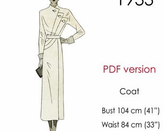 1930s Coat pattern. Art Deco styling. Original size bust: 104 cm (41")