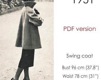 1950s Swing coat pattern. Original vintage size: bust 96 cm (38")