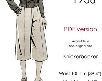 1930s Men's knickerbocker pattern. Plus-fours pattern. Original vintage size for waist 100 cm (39" - 40")