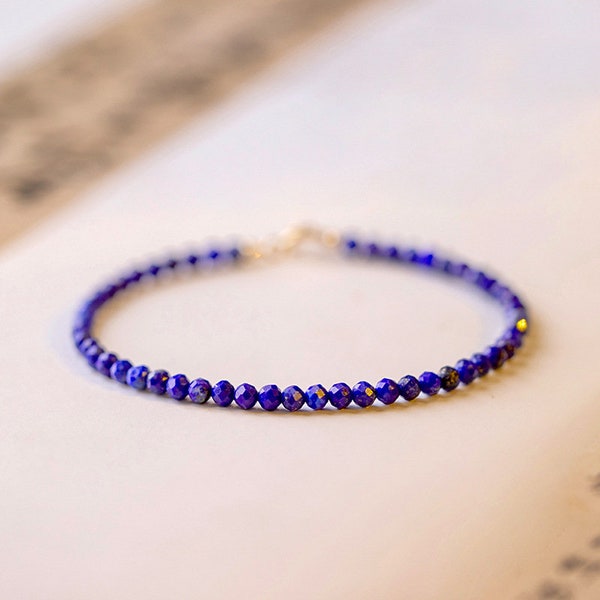 3MM Round /Faceted genuine Lapis Lazuli Bracelet,Natural stones ,Gift .