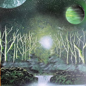Spray paint art - green forest lake