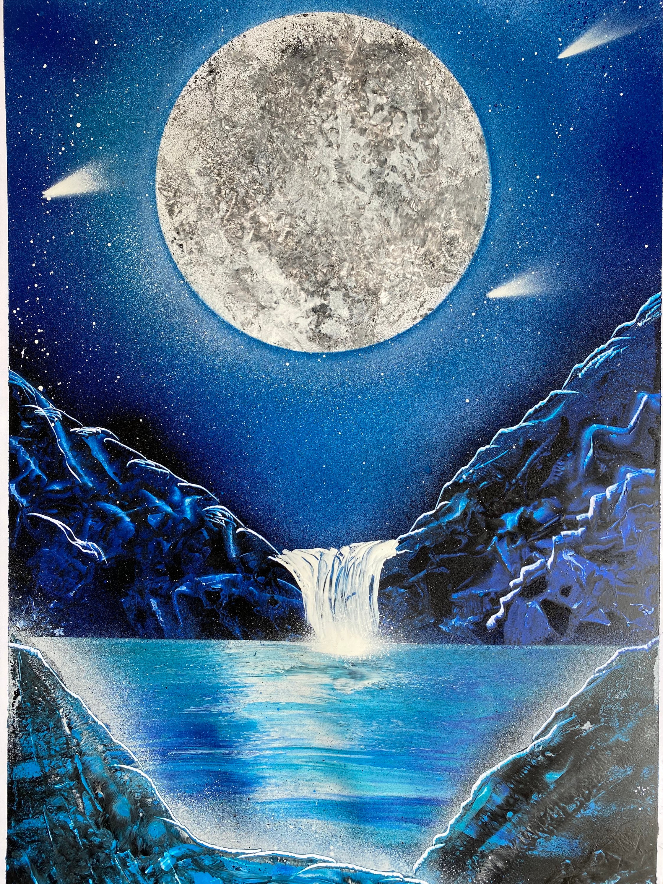 Spray Paint Art - Blue Moon Waterfall - Etsy