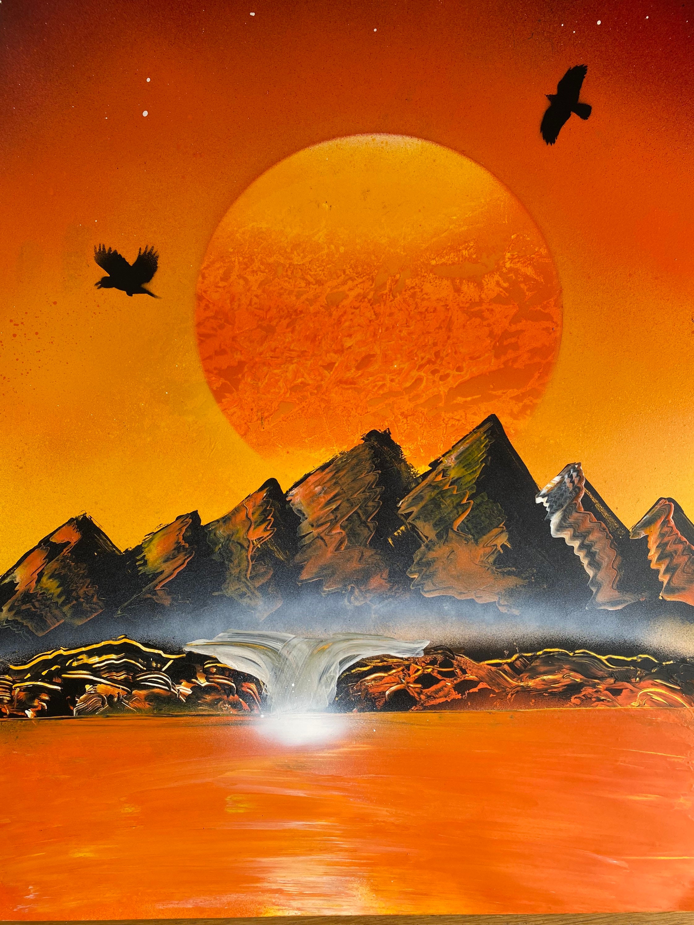 絵画 Mountain at sunset Free Pixel Mountain Sunset Image | Download at StockCake