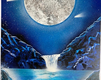 Spray paint art - blue moon waterfall