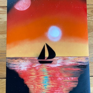Spray paint art - sunset boat