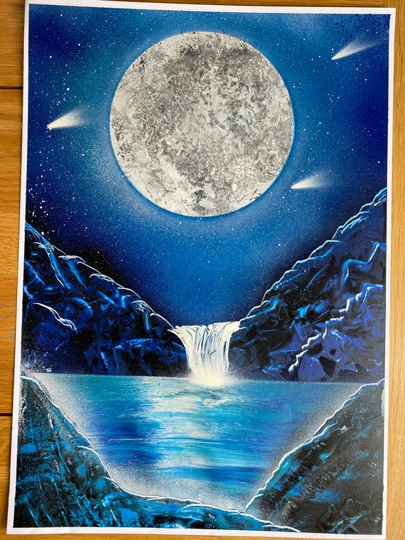 Spray Paint Art - Blue Moon Waterfall - Etsy