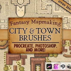 City Town Mapmaking Brushes for Photoshop, Procreate, Seamless Patterns Textures, Procreate Stamps, Fantasy Map Assets, RPG DND Map Brush