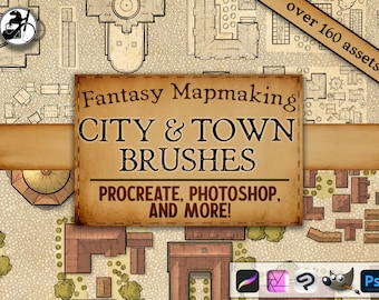 Stadt Stadt Kartenerstellung Pinsel für Photoshop, Procreate, Nahtlose Muster Texturen, Procreate Stempel, Fantasy Map Elemente, RPG DND Map Brush