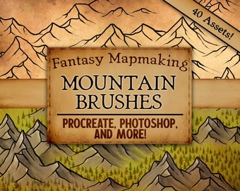 Pędzle górskie do programu Procreate Photoshop Gimp | Znaczki górskie | Pędzle do map fantasy | Kartografia | Tworzenie map fantasy | Pędzle Procreate