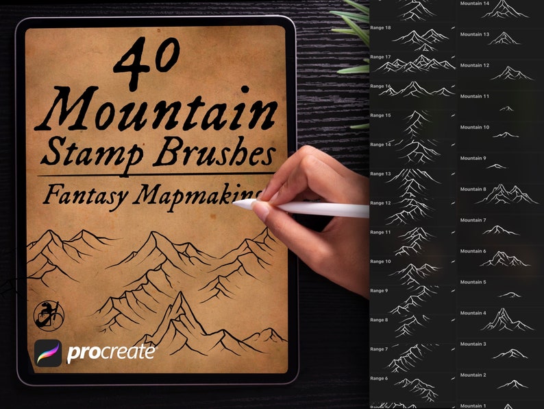Mountain Brushes for Procreate Mountain Stamps Fantasy Map Brushes