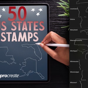 50 USA State Stamp Brushes for Procreate, United States Map Brushes, Patriotic American Fifty States, State Outlines, States Map, USA Map