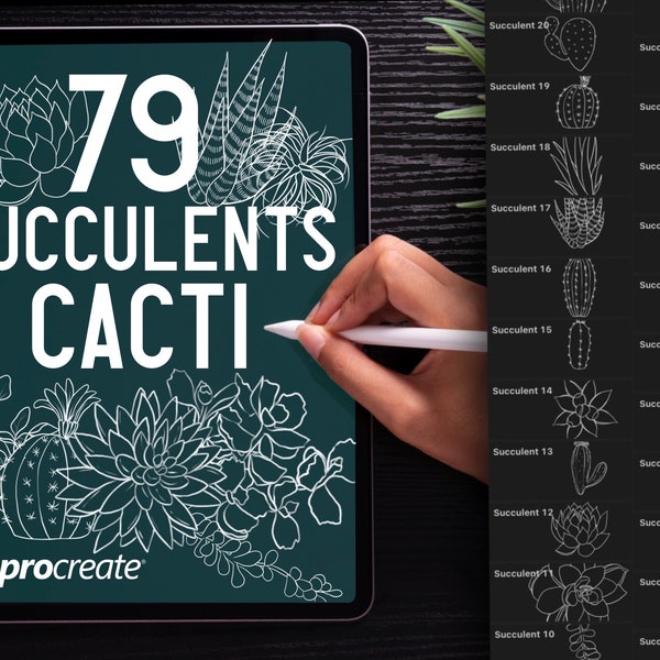 79 Succulents Cacti Botanical Boho Stamps Brushes for Procreate, Minimalist Procreate Stamps, Boho Procreate Brushes, Flower Stamps