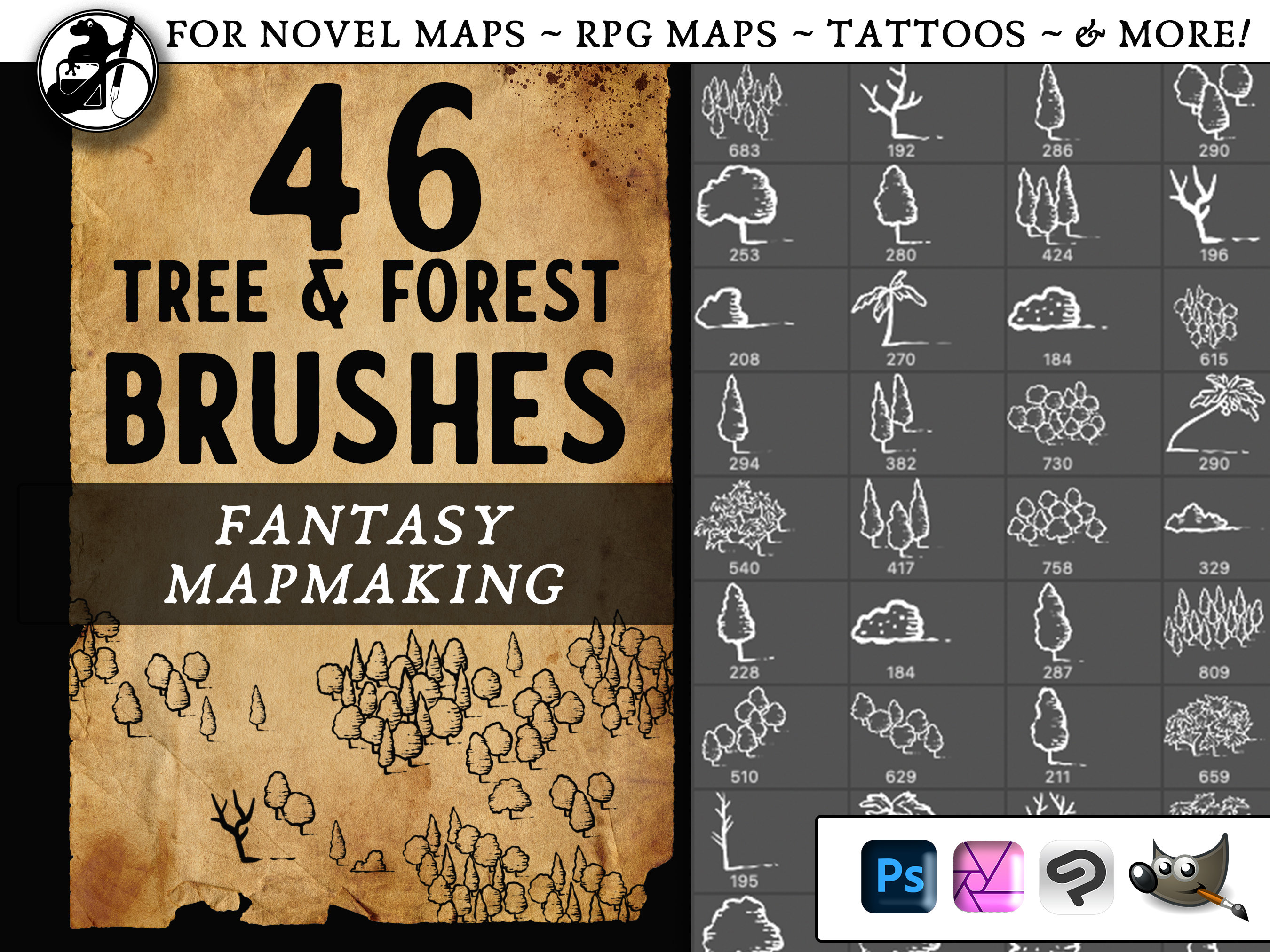 46 Tree Stamps for Clip Studio Gimp Affinity Forest Brushes