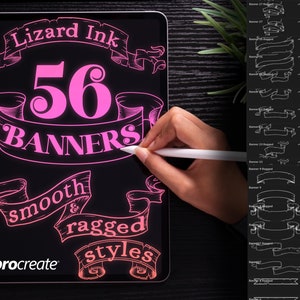 56 Sellos de Banner y Scroll para PROCREATE Pinceles Pinceles iPad Arte Digital Pincel Estilo Tatuaje Letras a Mano Caligrafía