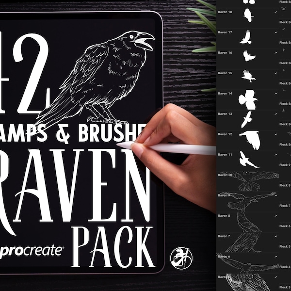 42 Raven Crow Brushes and Stamps for Procreate | Bird Brushes | Flock of Birds | Procreate Brushes | Procreate Stamps | Tattoo Ravens