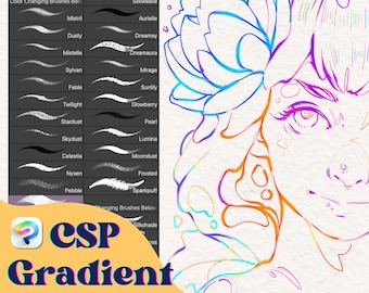 30 Clip Studio Paint Gradient Brushes | Color changing brushes  | Sketching | Inking | Instant Download