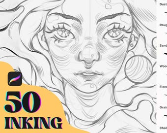 50 Ink Brushes For Procreate | Instant Download | Alcohol Markers | Watercolor Brush | Ink Set | Line Art