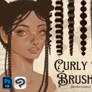 60 Curly Hair Brushes for CSP and Photoshop | Braid Brushes | Strands Brush Set | Custom Made | Digital & Instant Download | Artbylouris