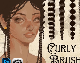 Curly Hair Brush Set: 60 CSP & Photoshop Brushes (Digital Download)