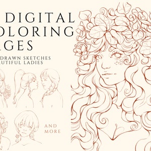 Ladies Coloring Sketches 10 Pages | Line art | Digital Download | Hand drawn