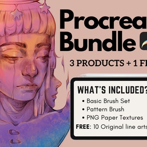 Set di pacchetti Procreate / Acquista 3 ricevi 1 gratis / Pennelli, motivi e file PNG Procreate / Pagina da colorare gratuita / Download istantaneo / Artbylouris