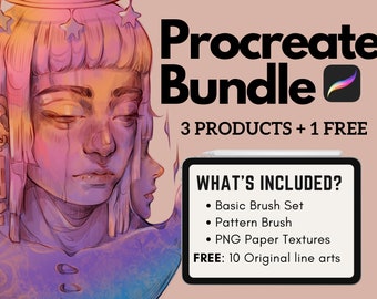 Procreate Bundle Set | Buy 3 get 1 Free | Procreate Brushes, Patterns and PNG File | Free Coloring Page | Instant Download | Artbylouris