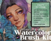 Procreate Watercolor Brush Kit | Complete Set | FREE Paper Texture & Lineart | FREE Color Palette