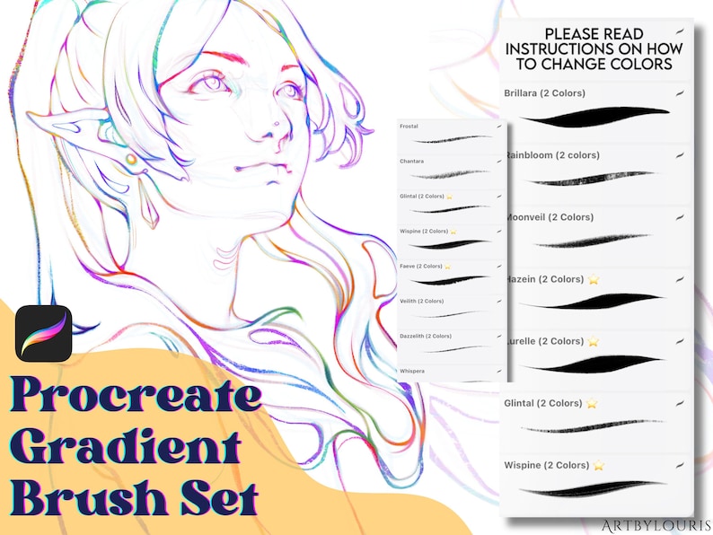 30 Procreate Gradient Brush Pack | Color Changing Brushes | Sketching ...