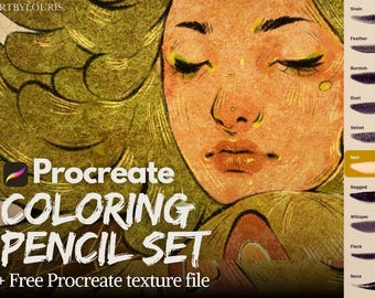 Procreate Coloring Pencil Set | FREE Texture Template | Instant Download