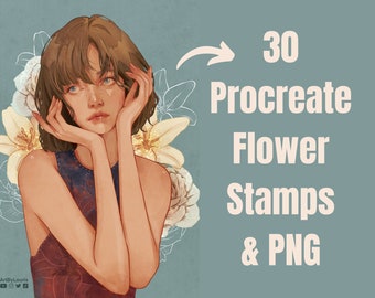 30 Procreate Flower Stamps and PNG Files | Digital Procreate Brush | Instant Download | Easy to install floral brush