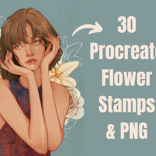 30 Procreate Flower Stamps and PNG Files | Digital Procreate Brush | Instant Download | Easy to install floral brush