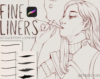 25 Fine Liner Digital Brushes for Procreate | Texture, Marker, Brush Pen | Best for Lineart, Inking & Outline | Instant Download