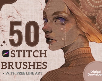 50 Procreate Stitch & Embroidery Digital Brushes | FREE Line art | Instant Download | Easy to install | Artbylouris