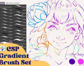 Conjunto de 30 degradados para CSP / Pinceles que cambian de color / Clip Studio Paint / Bocetos / Entintado / Descarga instantánea