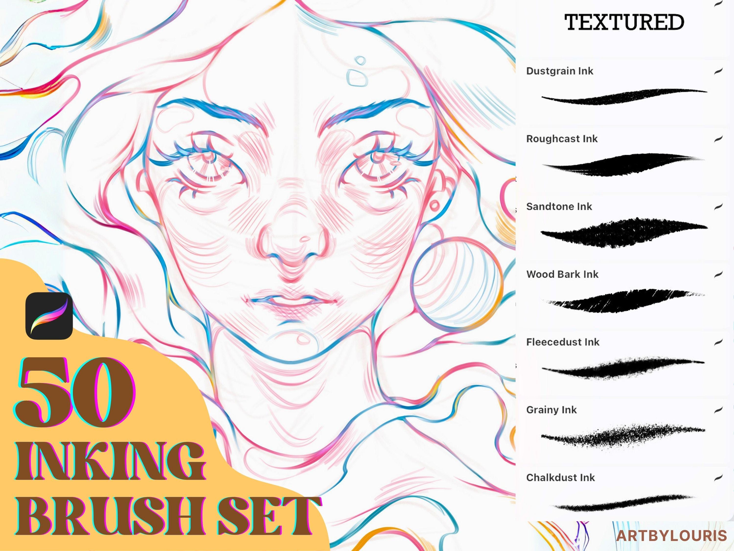 Pack de 50 pinceles de tinta para Procreate – Marcadores de alcohol, acuarela y line art | Descarga instantánea