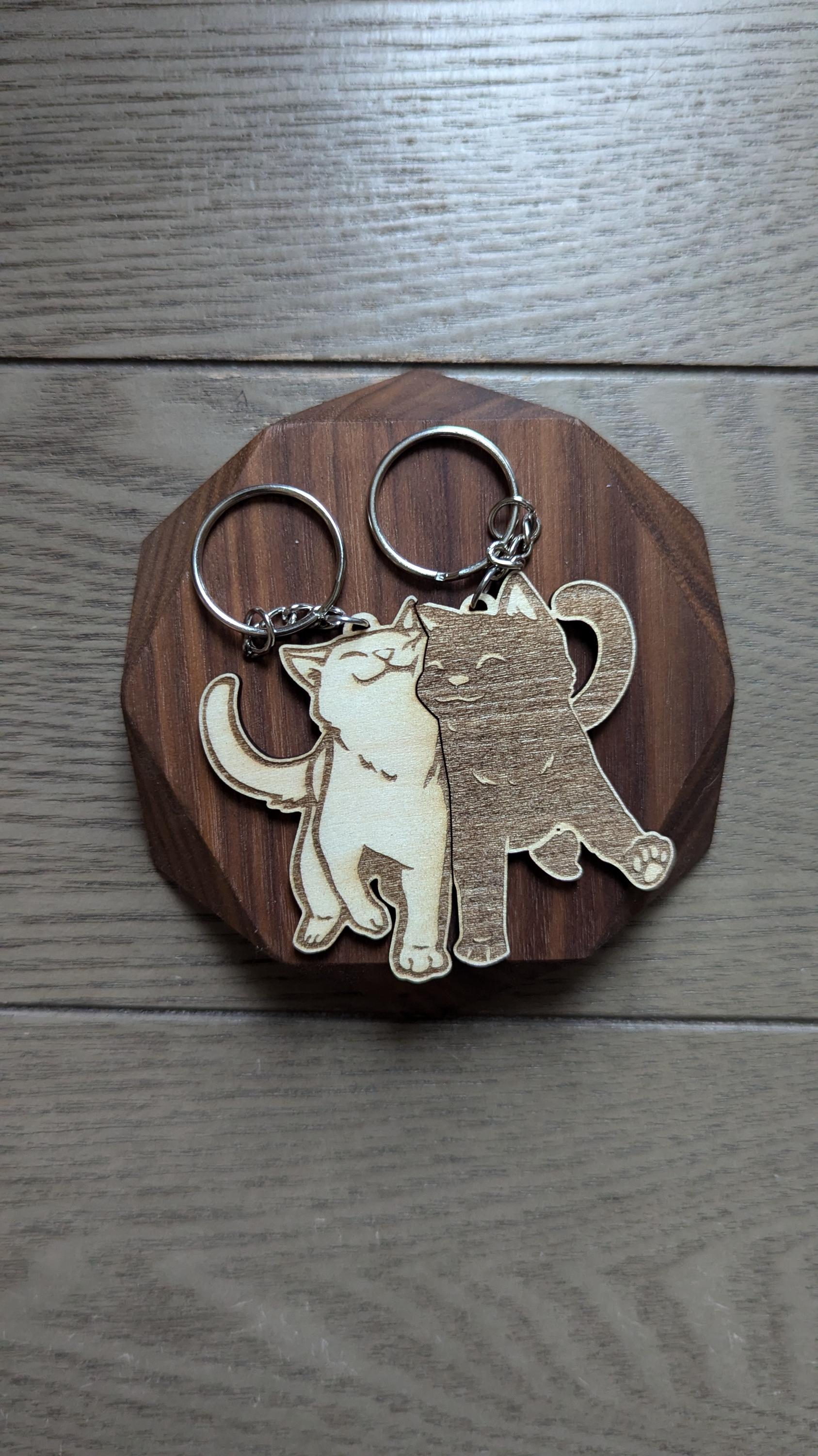 Cat Couple - Wood Keychain Set