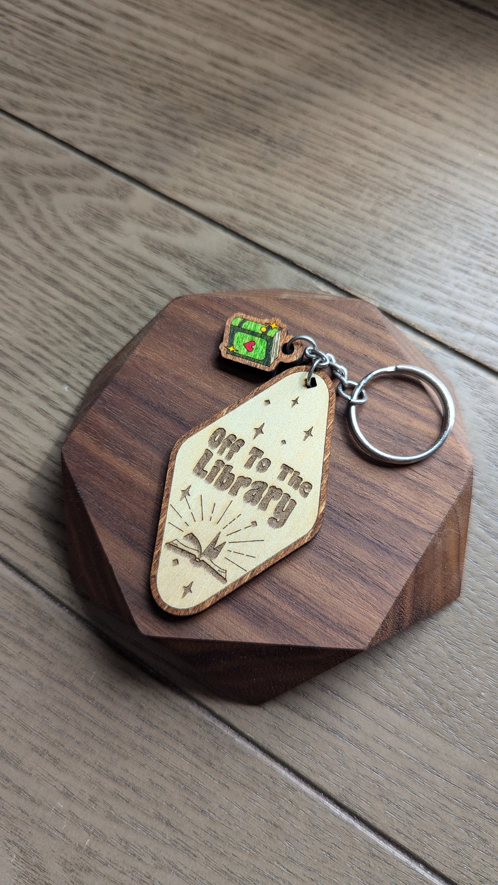 Keychain Library Off to the Library - Wood Keychain - Etsy