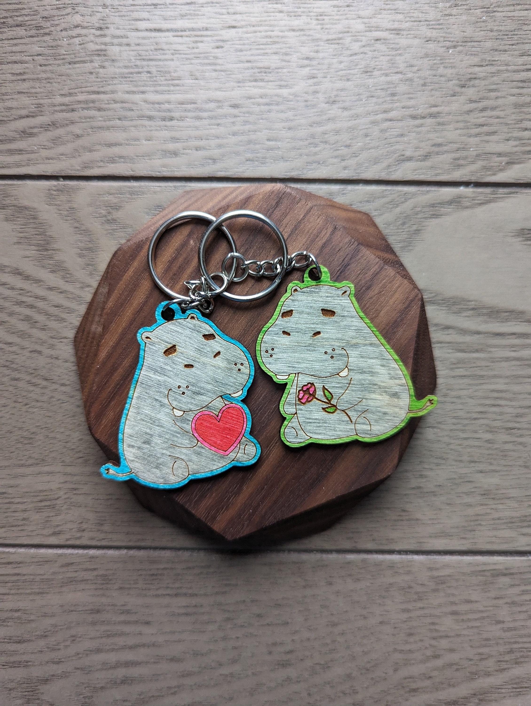 Hippo Love - Wood Keychains - Etsy