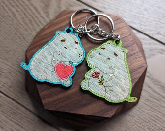 Hippo Love - Wood Keychains