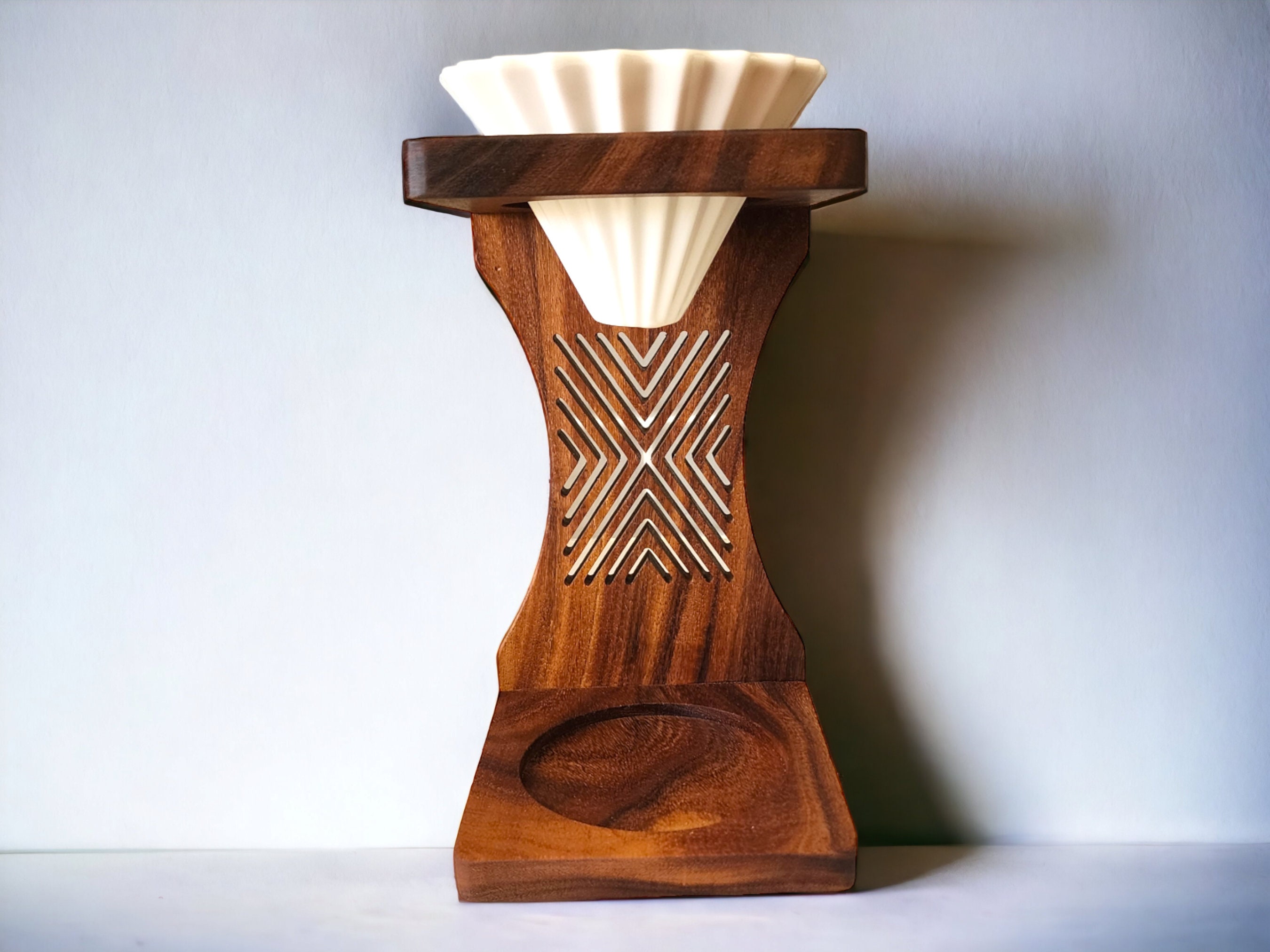 Solid Wood Pour-Over Coffee Stand - Artisan Crafted - Modern