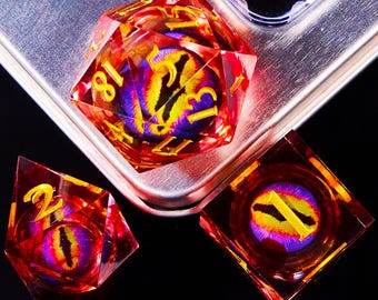 Dragon&#39;s Eye Liquid Core Dice Set For RPGs, Full Dungeons and Dragons Dice Set For Gifts, Sharp Edge Beholder&#39;s Eye D&D Dice Set