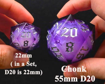 Natural and dark Liquid Core Chonk D20 for fighter campaign, Oversized d20 dice, Giant dice D20 for DnD, Dungeons and Dragons dice big D20