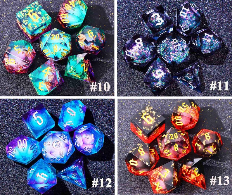 Juego de dados de núcleo líquido de cielo estrellado oscuro gótico para juegos de magia, magnífico juego de dados de mazmorras y dragones para regalos de D&D, dados negros, tirando bien imagen 10