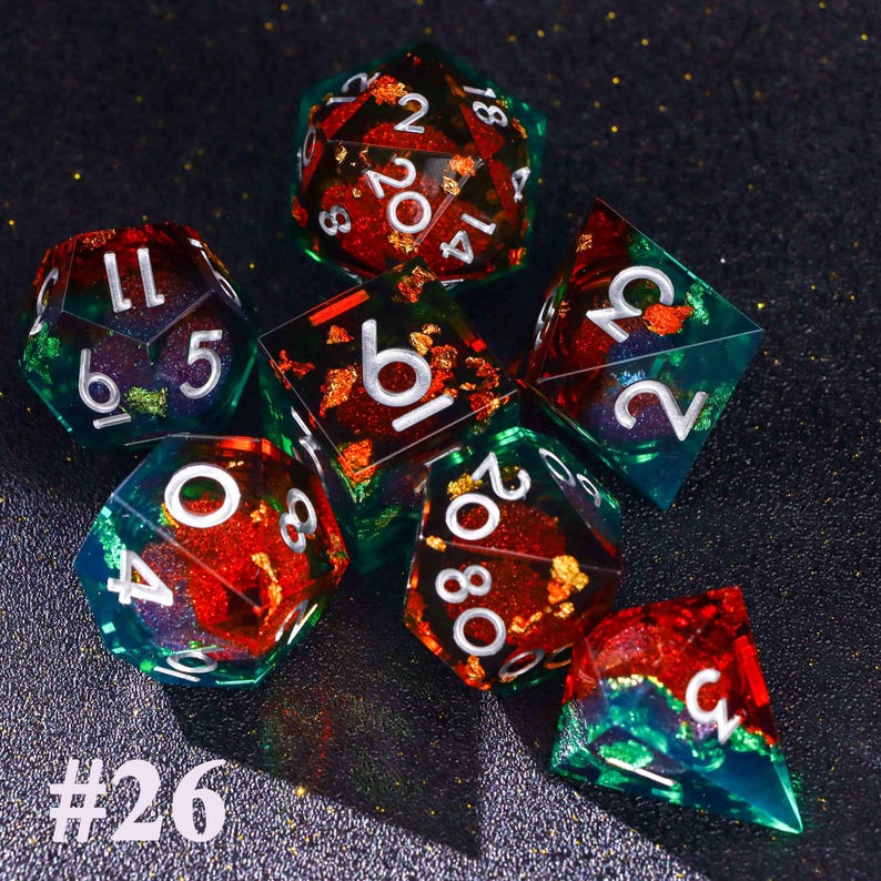 Juego de dados de núcleo líquido de cielo estrellado oscuro gótico para juegos de magia, magnífico juego de dados de mazmorras y dragones para regalos de D&D, dados negros, tirando bien Dice style #26