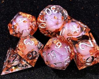 Liquid core dice set for dnd gifts, pink dice, dnd dice set liquid core D20, D6 d&d dice, Beholder's Eye dice set with rolling eyeball, D10