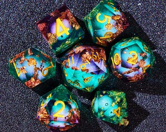 New Arrivals!! Liquid Core Dice Set for Role Playing Games, Galaxy Dungeons and Dragons Dice Set for Gifts, RPG Liquid Core D&D Dice Set