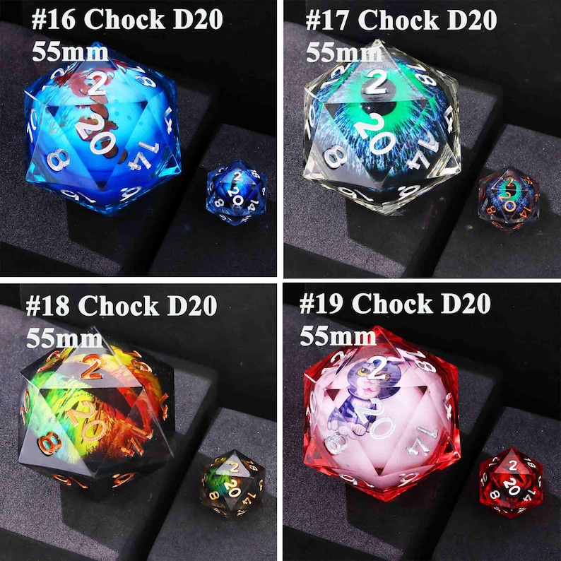 Dark Gothic Liquid Core Giant D20, 55 mm Black dice D20 for DnD magic game, Dungeons and Dragons dice, Gorgeous RPG large D20 for TRPG club image 10